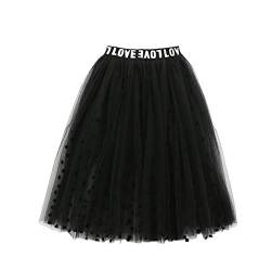 SXSHUN Midi Mädchen Kinder Tüllrock Elastische Sommerrock Lang Falten Rock Ballet Prinzessin A-Linien Petticoat Kleider, Schwarz, 122/128 (Etikettengröße:130) von SXSHUN