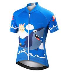 SXSHUN Radsport Bekleidung- Kinder Jungen/Mädchen Radtikot Fahrradtrikot Radshirt Fahrradfahren Jersey Radfahjren Obeiteil Bike Top mit Kurzarm, Blue Shark Shirts, 4-5 Jahre(Label: S) von SXSHUN