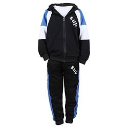 SXSHUN Trainingsanzüge Jungen Kinder 2tlg Sweatjacke Jogginganzug Jogginghose Bekleidungsset Mit Kapuze Sportanzug Zweiteiler Frühling und Herbst, Blau-3tlg, 116 von SXSHUN