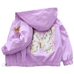 SXSHUN Übergangsjacke Kinder Mädchen Outdoorjacke mit Schmetterlingsmuster Kinderjacke Süße Jacke, Lila, 134-140 von SXSHUN