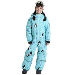 SXSHUN Unisex Kinder Schneeanzug mit Kapuze Mädchen Skianzug Cartoon Skioverall Winddicht Wasserdicht Outfit Set für Jungen, 83091 Sky Blue, 140-146 von SXSHUN