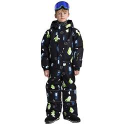 SXSHUN Unisex Kinder Schneeanzug mit Kapuze Mädchen Skianzug Cartoon Skioverall Winddicht Wasserdicht Outfit Set für Jungen, 83092 Schwarze, 158-164 von SXSHUN