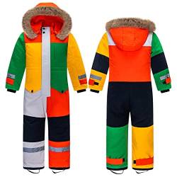 SXSHUN Unisex Kinder Skioverall/Schneeanzug Mit Kapuze Wasserdicht Atmungsaktiv Schneeoverall Outdoor Skianzug Snowboard für Jungen Mädchen Funktionsanzug, 134-140 von SXSHUN