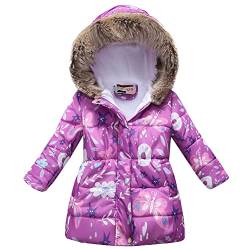 SXSHUN Winterjacke Mädchen Wintermantel mit Kapuze Pelzkragen Kinder Baumwolljacke Übergangsjacke Warm Winddicht Daunenjacke Kinderjacke, E, 122-128 von SXSHUN