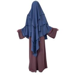 Ramadan Eid Gebetskleidung Langer Khimar Hijab Schal Wrap 3 Lagen Abaya Jilbab Muslim Islam Frauen Niqab Hijab, Blau, Einheitsgröße von SYANKANGXIAO