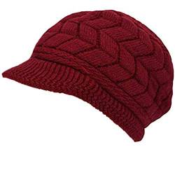 SYAYA Damen Winter Warm Strickmütze Wolle Schnee Skimützen mit Visier DMZ01 (Deep Red), dunkelrot, Large von SYAYA