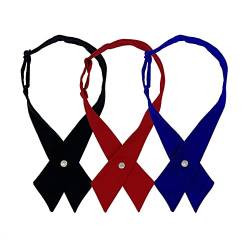 W-B-T2 Kreuzfliege, vorgebundene Crossover-Krawatte für Janpanese-Schulmädchen, JK & JC Uniform oder Cosplay, 3er-Set: Schwarz, Königsblau, Rot, Einheitsgröße von SYAYA
