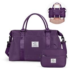 Reisetasche für Damen, Übernachtungstasche mit Nassfach und Trolleyhülle, Tragetasche, Sporttasche, Sporttasche, A-dark purple, 1 Reisetasche+1 Kulturbeutel von SYCNB