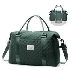 Reisetasche für Damen, Wochenendtasche mit Trolleyhülle, Tragetasche, Sporttasche, B-Grid-DarkGreen, 1 x Reisetasche von SYCNB