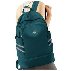 Turnrucksack für Damen mit Schuhfach & Nasstasche, großer Reiserucksack wasserdicht, Sportrucksack Turnbeutel, Pfauenblau, Large, Reiserucksäcke von SYCNB