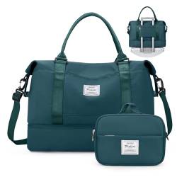 Weekender-Tasche für Damen, persönliche Gegenstände, Reisetasche mit Schuhfach und Laptop-Tasche, Reisetasche, Sporttasche, Pfauenblau, Reise-Wochenendtasche von SYCNB