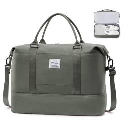 Weekender Taschen für Frauen, Reisetasche für persönliche Gegenstände mit Schuhfach, Reisetasche mit Nassfach und separater Kulturtasche, Turnbeutel, Olivgrün, Reisetasche von SYCNB