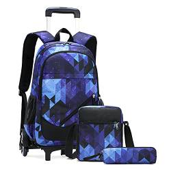 SYDARSYN Trolley Rucksäcke Rollen Rucksack Schulranzen mit 6 Rädern Kinder Schulrucksack Reisen für Mädchen Jungen Schultaschen Schultrolley Kinderrucksäcke mit Federmäppchen von SYDARSYN