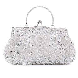 SYMALL Damen Handtasche Handtasche für Party Hochzeit Ausflüge Bar Mini Size Stil Glänzend mit Diamanten und Ketten Brauttasche, Silber - silber - Größe: Medida aprox. 26 x 16 x 7 cm von SYMALL