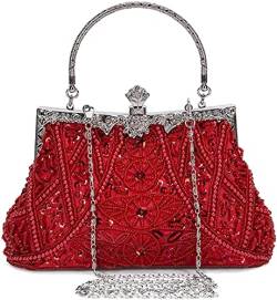 SYMALL Damen Handtasche für Party Vintage Clutch Elegant Retro Abendtasche Hochzeit Tasche mit Perlen Cocktail Braut Umhängetasche Bankett, Rot von SYMALL