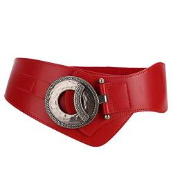 SYMOL Stretchgürtel Elastischer Gürtel Damen Taillengürtel Breit 7.5CM Ledergürtel Große Taille 70CM-160CM Frau Kleidgürtel Dehnbarergürtel.(Taille:140CM-160CM,Rot) von SYMOL