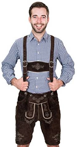 Bayerische Herren Trachten Lederhose kurz, Trachtenlederhose mit Trägern, original in Dunkelbraun, Oktoberfest, Größe 56 von SYMPHONIE WESTERWALD