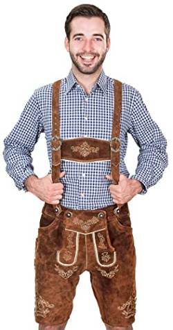 Bayerische Herren Trachten Lederhose kurz, Trachtenlederhose mit Trägern, original in Mittelbraun, Oktoberfest, Größe 44 von SYMPHONIE WESTERWALD