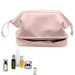 SYNYEY Make-up-Tasche Reißverschlusstasche Double Layer,Große Schminktasche für die Handtasche - Reise-Kosmetiktasche für Frauen und Mädchen, Kosmetiktasche aus PU-Leder, wasserdichte Reisetasche von SYNYEY