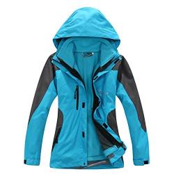 SYRINX Damen 3 in 1 Winddicht Wasserdicht Atmungsaktiv Hardshelljacke mit Fleecejacke Camping Wandern Outdoor Jacke (Large, Blau) von SYRINX