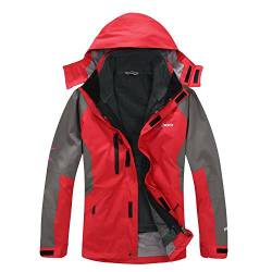 SYRINX Herren 3 in 1 Wasserdicht Atmungsaktiv Outdoor Camping Wandern Sport Jacke Winddicht Kapuze Fleecefutter Mantel (XX-Large, Rot) von SYRINX