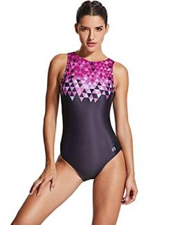 SYROKAN Damen Schwimmanzug Hochgeschlossen Sportbadeanzug High Neck ohne körbchen Mehrfarbig #33 36 von SYROKAN