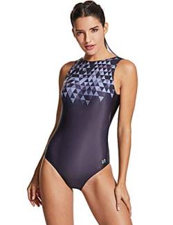 SYROKAN Damen Schwimmanzug Hochgeschlossen Sportbadeanzug High Neck ohne körbchen Mehrfarbig #34 36 von SYROKAN