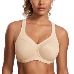 SYROKAN Damen Sport BH Starker Halt- Bügel Push Up Ringerrücken Gepolstert Fitness BH Beige 70H von SYROKAN