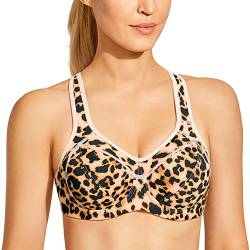 SYROKAN Damen Sport BH Starker Halt- Bügel Push Up Ringerrücken Gepolstert Fitness BH Goldorange Leopardenkorn 80B von SYROKAN