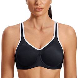 SYROKAN Damen Sport BH Starker Halt- Bügel Push Up Ringerrücken Gepolstert Fitness BH Schwarz 70C von SYROKAN