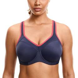 SYROKAN Damen Sport BH Starker Halt- Bügel Push Up Ringerrücken Gepolstert Fitness BH Tinte Blau 80C von SYROKAN