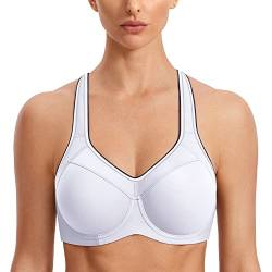 SYROKAN Damen Sport BH Starker Halt- Bügel Push Up Ringerrücken Gepolstert Fitness BH Weiss 70D von SYROKAN