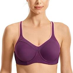 SYROKAN Damen Sport BH Starker Halt- Bügel Push Up Ringerrücken Gepolstert Fitness BH dunkel-lila 90C von SYROKAN