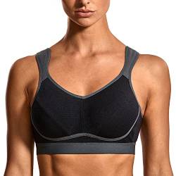 SYROKAN Damen Sport BH Starker Halt Große Brüste - Bequem Ohne Bügel Nicht Gepolstert Bustier Schwarz/Grau-1 100F von SYROKAN