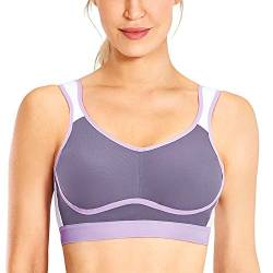 SYROKAN Damen Sport BH Starker Halt Große Brüste - Bequem Ohne Bügel Nicht Gepolstert Bustier Violett und grau 80D von SYROKAN