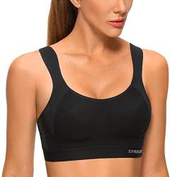 SYROKAN Damen Sport BH Starker Halt Verstellbar Träger Gekreuzt Rücken Ohne Bügel Lauf Fitness Yoga Bra Schwarz 95D von SYROKAN