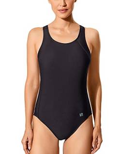 SYROKAN Damen Sport Badeanzug Einteiler One Piece B-H Cup Racerback Bademode Schwarz 70B von SYROKAN