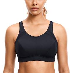 SYROKAN Große Brüste Sport BH Damen ohne Bügel Starker Halt Bustier Nicht Gepolstert Lauf Yoga BH Schwarz 75G von SYROKAN