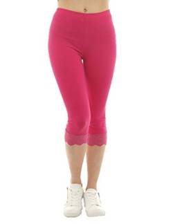 Damen Capri 3/4 Leggings Spitze Baumwolle Hose pink M von SYS