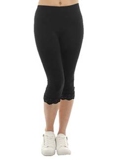 Damen Capri 3/4 Leggings Spitze Baumwolle Hose schwarz XL von SYS
