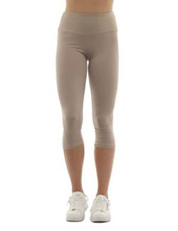 Damen Capri 3/4 Leggings hoher Bund Taschen Hose Baumwolle beige S von SYS