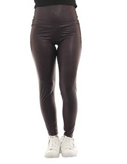 SYS Damen Leggings lang hoher Bund Hose Glanz-Matt Latex Lack Kunstleder Optik braun XXL von SYS