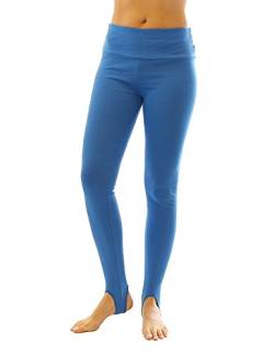 Thermo Leggings lang mit Steg Baumwolle Fleece warm weich blau XXL von SYS