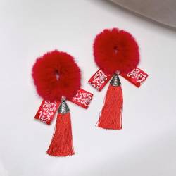 4 Stück Plüsch Haargummis für Kinder Mädchen Kunstfell Pelzig Chinesischen Stil Elastische Scrunchies Flauschig Haarband Pompon Stirnbänder Haargummis Pferdeschwanz Halter Zubehör Haarschmuck von SYSUII