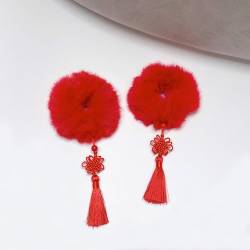 4 Stück Plüsch Haargummis für Kinder Mädchen Kunstfell Pelzig Chinesischen Stil Elastische Scrunchies Flauschig Haarband Pompon Stirnbänder Haargummis Pferdeschwanz Halter Zubehör Haarschmuck von SYSUII