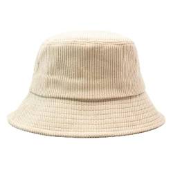 SYT-MD Fischerhut Damen, Damen Cord Bucket Hat Herren Lässiger Winter Warmer Einfarbiger Hut Breiter Krempe Sun Fishing Bucket Hat Damen Fluffy Bucket Hat (Color : Beige, Size : One Size) von SYT-MD