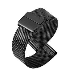 Uhrenarmband 16-24 mm Uhrenarmband Stahl Metallband Mesh Strap Ultradünnes Universal-Edelstahl-Armband Armband Schnellverschluss Gürtel (Color : Black, Size : 16mm) von SYT-MD