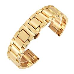 Uhrenarmband Schnellverschluss Edelstahl Golden Fashion Herrenuhren Bänder Vollstahl Faltschließe 16mm 18mm 20mm 22mm 24mm (Color : Gold, Size : 18mm) von SYT-MD