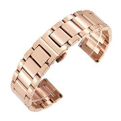 Uhrenarmband Schnellverschluss Edelstahl Golden Fashion Herrenuhren Bänder Vollstahl Faltschließe 16mm 18mm 20mm 22mm 24mm (Color : Rose gold, Size : 16mm) von SYT-MD
