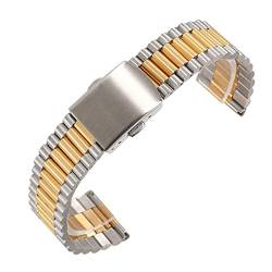 Uhrenarmband Solide Edelstahl Armband Uhrenarmbänder Armband Armbanduhr 12mm 14mm 16mm 18mm 20mm Armband Zubehör (Color : Silver gold, Size : 14mm) von SYT-MD